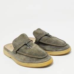 Pre Owned Loro Piana Grey Suede Babouche Charms Walk Mules Size 38.5
