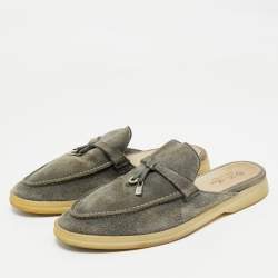 Pre Owned Loro Piana Grey Suede Babouche Charms Walk Mules Size 38.5