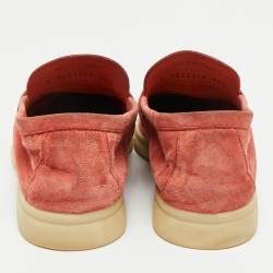 Pre Owned Loro Piana Pink Suede Summer Charms Walk Loafers Size 39.5