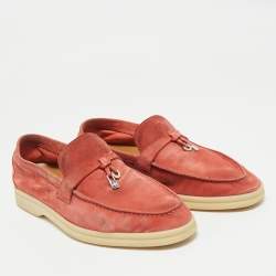 Pre Owned Loro Piana Pink Suede Summer Charms Walk Loafers Size 39.5