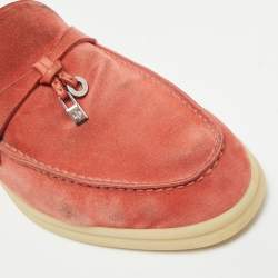 Pre Owned Loro Piana Pink Suede Summer Charms Walk Loafers Size 39.5