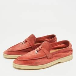 Pre Owned Loro Piana Pink Suede Summer Charms Walk Loafers Size 39.5