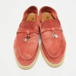 Pre Owned Loro Piana Pink Suede Summer Charms Walk Loafers Size 39.5