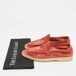 Pre Owned Loro Piana Pink Suede Summer Charms Walk Loafers Size 39.5