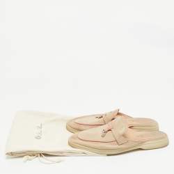 Pre Owned Loro Piana Pink/Beige Suede Babouche Charms Walk Mules Size 39
