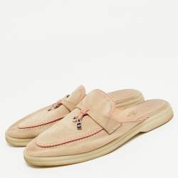 Pre Owned Loro Piana Pink/Beige Suede Babouche Charms Walk Mules Size 39