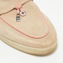 Pre Owned Loro Piana Pink/Beige Suede Babouche Charms Walk Mules Size 39
