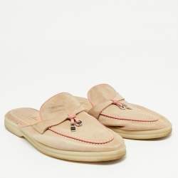 Pre Owned Loro Piana Pink/Beige Suede Babouche Charms Walk Mules Size 39