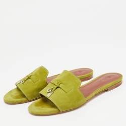 Pre Owned Loro Piana Green Suede Summer Charms Walk Flat Slides Size 37
