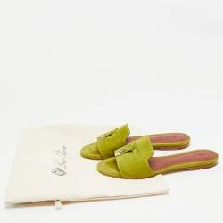 Pre Owned Loro Piana Green Suede Summer Charms Walk Flat Slides Size 37