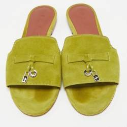 Pre Owned Loro Piana Green Suede Summer Charms Walk Flat Slides Size 37