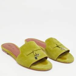 Pre Owned Loro Piana Green Suede Summer Charms Walk Flat Slides Size 37
