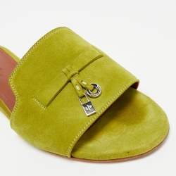 Pre Owned Loro Piana Green Suede Summer Charms Walk Flat Slides Size 37