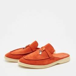 Pre Owned Loro Piana Orange Suede Babouche Charms Walk Mules Size 37.5