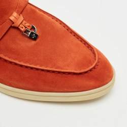 Pre Owned Loro Piana Orange Suede Babouche Charms Walk Mules Size 37.5