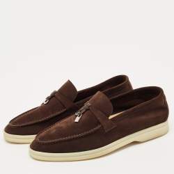 Pre Owned Loro Piana Dark Brown Suede Summer Charms Walk Loafers Size 36