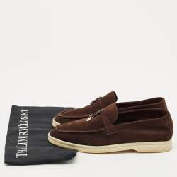 Pre Owned Loro Piana Dark Brown Suede Summer Charms Walk Loafers Size 36