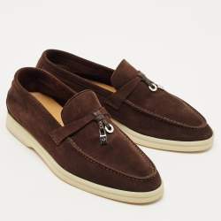 Pre Owned Loro Piana Dark Brown Suede Summer Charms Walk Loafers Size 36