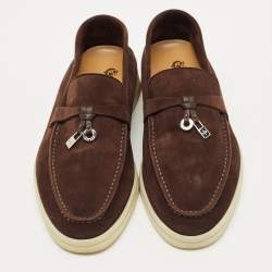 Pre Owned Loro Piana Dark Brown Suede Summer Charms Walk Loafers Size 36
