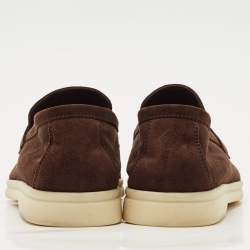 Pre Owned Loro Piana Dark Brown Suede Summer Charms Walk Loafers Size 36