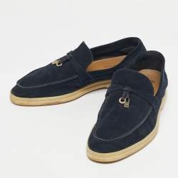 Pre Owned Loro Piana Navy Blue Suede Summer Charms Walk Loafers Size 38