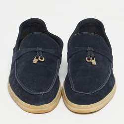 Pre Owned Loro Piana Navy Blue Suede Summer Charms Walk Loafers Size 38