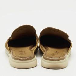 Pre Owned Loro Piana Green Crocodile Leather and Suede Babouche Charms Walk Mules Size 37