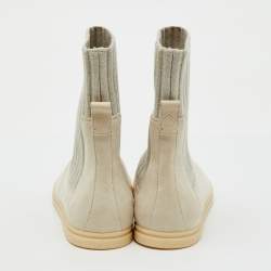 Pre Owned Loro Piana Light Grey Knit Fabric and Suede Ankle Sock Boots Size 36