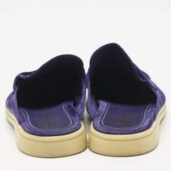 Pre Owned Loro Piana Blue Suede Babouche Charms Walk Flat Mules Size 39