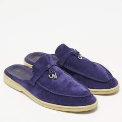 Pre Owned Loro Piana Blue Suede Babouche Charms Walk Flat Mules Size 39