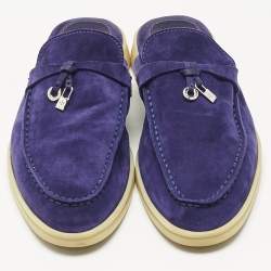 Pre Owned Loro Piana Blue Suede Babouche Charms Walk Flat Mules Size 39