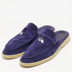 Pre Owned Loro Piana Blue Suede Babouche Charms Walk Flat Mules Size 39