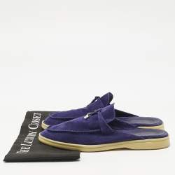 Pre Owned Loro Piana Blue Suede Babouche Charms Walk Flat Mules Size 39