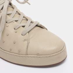 Pre Owned Loro Piana Olive Green Ostrich Leather Nuages Low Top Sneakers Size 38.5