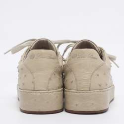 Pre Owned Loro Piana Olive Green Ostrich Leather Nuages Low Top Sneakers Size 38.5