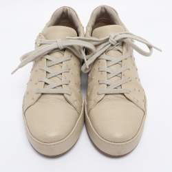 Pre Owned Loro Piana Olive Green Ostrich Leather Nuages Low Top Sneakers Size 38.5