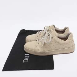 Pre Owned Loro Piana Olive Green Ostrich Leather Nuages Low Top Sneakers Size 38.5