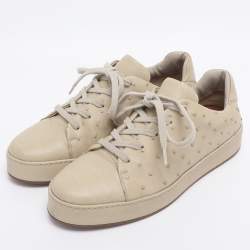 Pre Owned Loro Piana Olive Green Ostrich Leather Nuages Low Top Sneakers Size 38.5