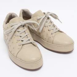 Pre Owned Loro Piana Olive Green Ostrich Leather Nuages Low Top Sneakers Size 38.5