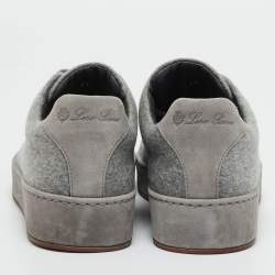 Pre Owned Loro Piana Grey Shearling and Suede Nuages Lace Up Sneakers Size 37