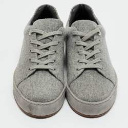 Pre Owned Loro Piana Grey Shearling and Suede Nuages Lace Up Sneakers Size 37