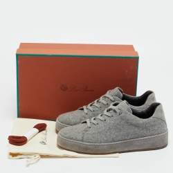 Pre Owned Loro Piana Grey Shearling and Suede Nuages Lace Up Sneakers Size 37