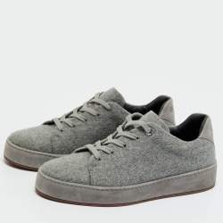 Pre Owned Loro Piana Grey Shearling and Suede Nuages Lace Up Sneakers Size 37