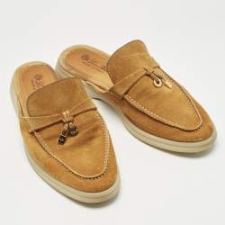 Pre Owned Loro Piana Orange Suede Babouche Charms Walk Mules Size 36