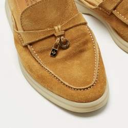 Pre Owned Loro Piana Orange Suede Babouche Charms Walk Mules Size 36