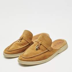 Pre Owned Loro Piana Orange Suede Babouche Charms Walk Mules Size 36