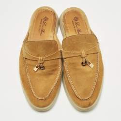 Pre Owned Loro Piana Orange Suede Babouche Charms Walk Mules Size 36
