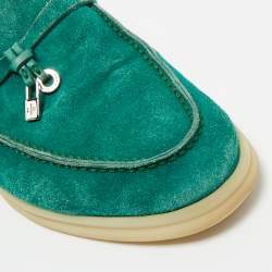 Pre Owned Loro Piana Green Suede Babouche Charms Walk Mules Size 36