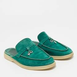 Pre Owned Loro Piana Green Suede Babouche Charms Walk Mules Size 36