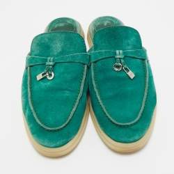 Pre Owned Loro Piana Green Suede Babouche Charms Walk Mules Size 36